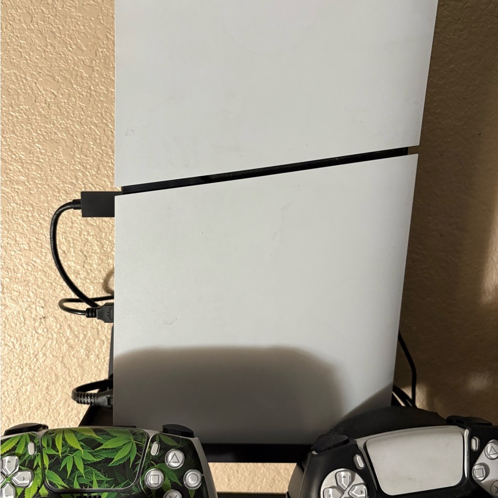Sony PlayStation 5 White Console with Custom Green and Black Controllers